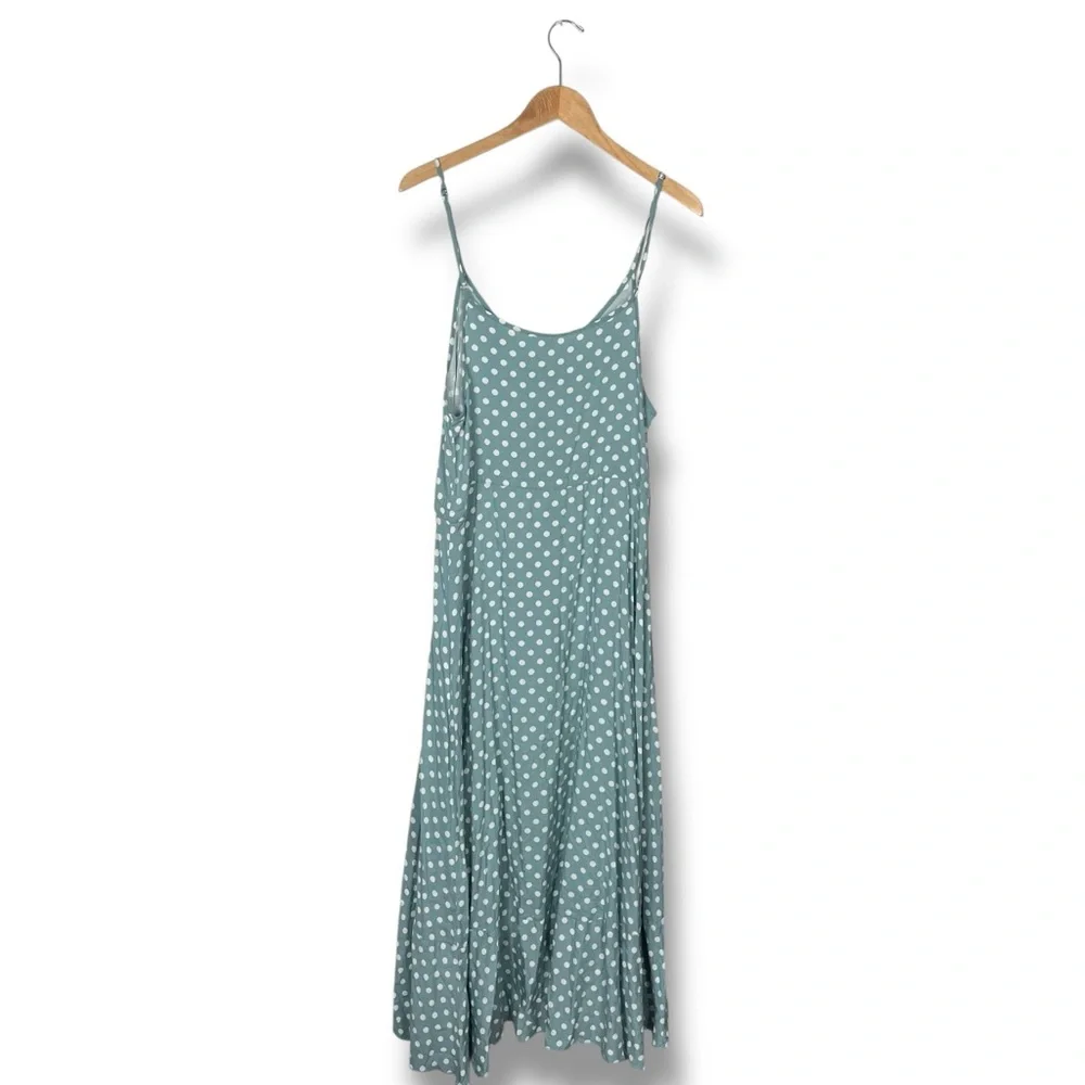 Polka Dot Midi Slip Dress Spaghetti Strap Large Classic Brovave Blue Green